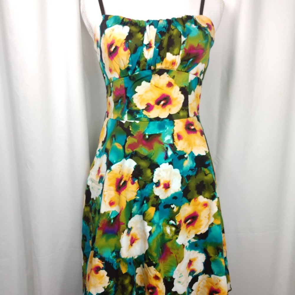 Maurices sleeveless green turqoiuse yellow flowers - Picture 1 of 10